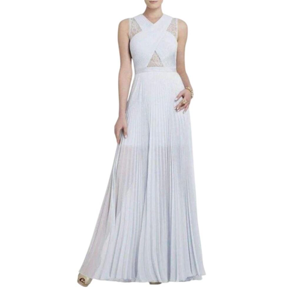 BCBG Max Azria Caia Dress sz 2 Crystal Blue Chiffon Bridesmaid Wedding $455